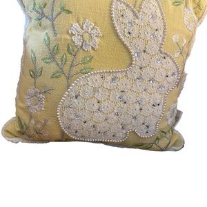 Embroidered daisies Yellow Floral lace Bunny Pillow w faux pearls 100% cotton